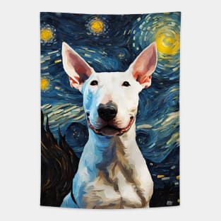 Cute Adorable Bull Terrier Dog Breed Painting in a Van Gogh Starry Night Art Style Tapestry