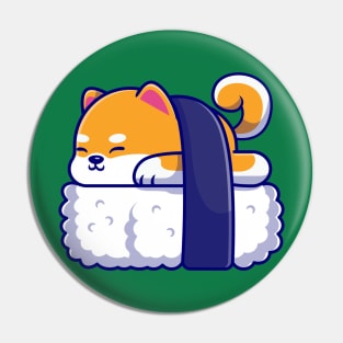 Cute Shiba Inu Dog Sushi Cartoon Illustration Pin