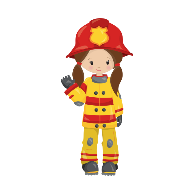 Girl Fireman, Female Firefighter, Brown Hair - Girl Fireman - Kids T ...