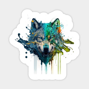 Wolf Splash Art: Colorful Fantasy Painting #4 Magnet