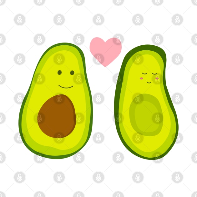 Couple avocado in love . Two avocado halves with heart, St. Valentine's day by Eshka