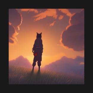 Samurai kitty staring at the sunrise T-Shirt