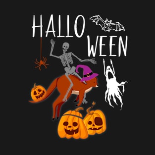 Halloween Skeleton Riding Kangaroo Funny T-Shirt