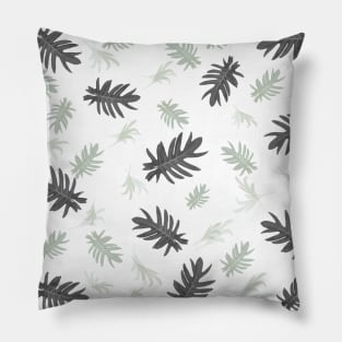 Autumn fall tropical palm leaves pattern blackwhite on white Pillow