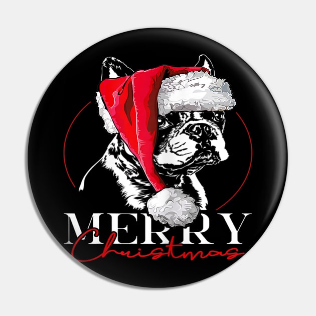 Santa Boston Terrier Merry Christmas Dog Mom Gift Pin by Barnard