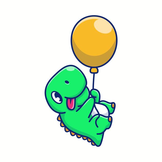 Cute Dinosaur Floating With Balloon Cartoon by Catalyst Labs