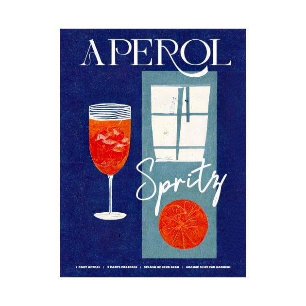 Retro Aperol Spritz Poster Blue Night Homebar, Kitchen Bar Prints, Vintage Drinks, Recipe, Wall Art by BetterManufaktur