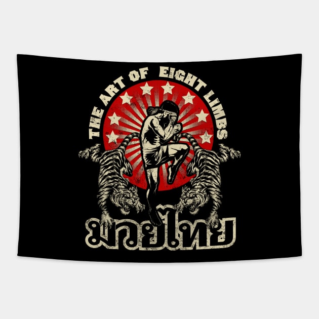 Muya Thai Retro Design Tapestry by Black Tee Inc