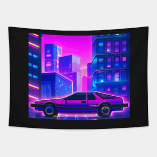 Neon car in Cyberpunk city Tapestry