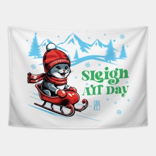 Sleigh All Day - Cat in sleigh - Funny Christmas - Xmas - Happy Holidays Tapestry