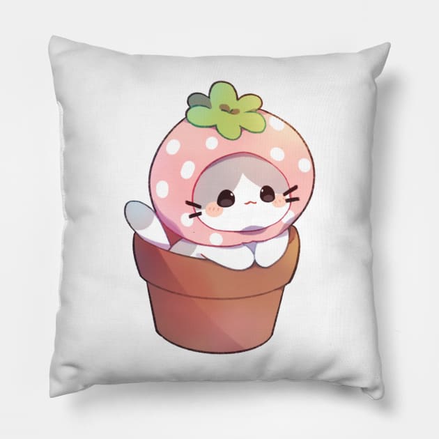 Strawberry Kitty Pillow by Cremechii