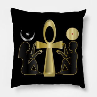 Male Female Gold Ankh - Black Pillow