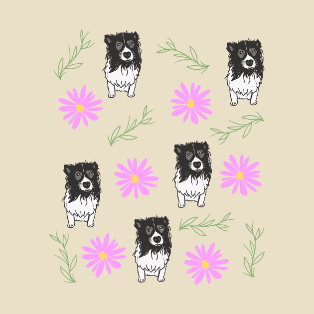 Border Collie Dog with Spring Flower Pattern by Seasonal Dogs