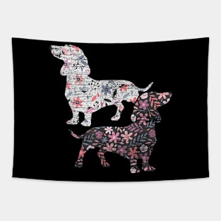 Dachshund Floral Pattern Grunge Style Tapestry