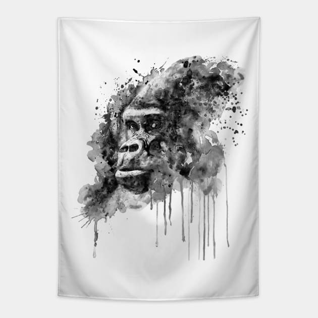 Powerful Gorilla Black and White Tapestry by Marian Voicu