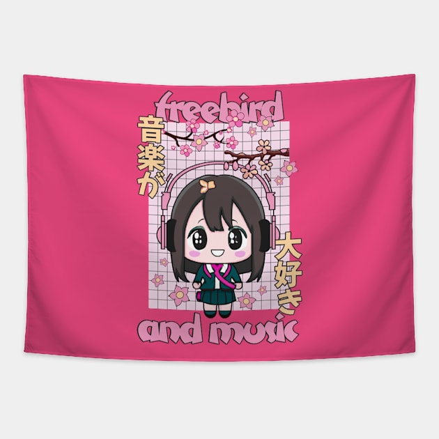 freebird anime and music Tapestry by Kami Sayang Sama Jamsah