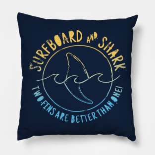 Surfboard And Shark Funny Summer Beach Pillow