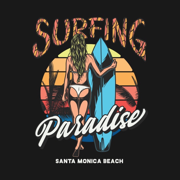 Surfing Paradise Santa Monica Beach Gift Tshirt by gdimido