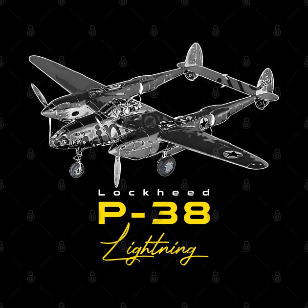 Lockheed P-38 Lightning American fighter Bomber Aircraft by aeroloversclothing