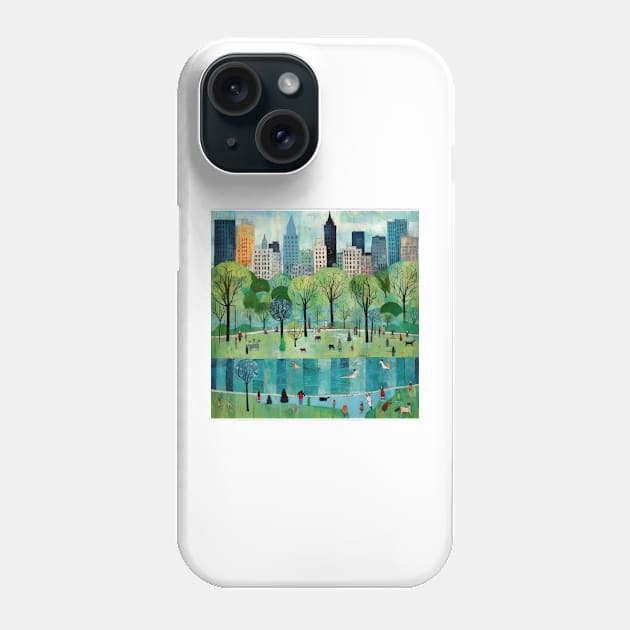 Summer Day in Iconic Central Park, NYC, Art Brut Style Phone Case by EpicFoxArt