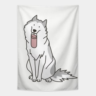 Husky holding pink water bottle Tapestry