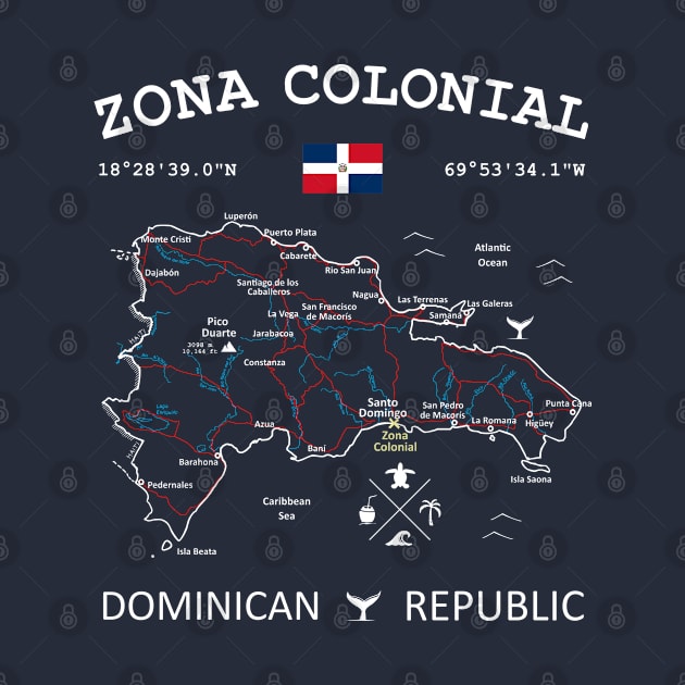 Zona Colonial Dominican Republic Flag Travel Map Coordinates GPS by French Salsa