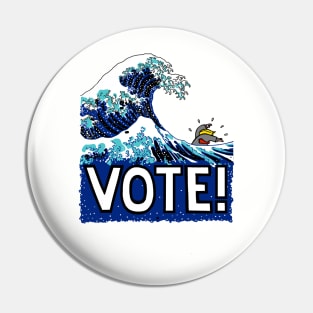 Blue Wave (After Hokusai) (With VOTE! Text) Pin