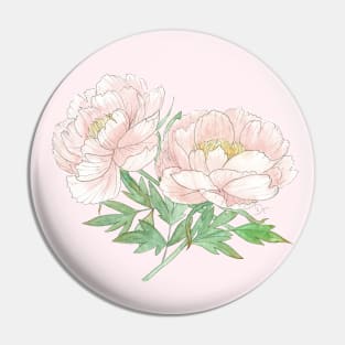 Pair of Peonies Watercolor Illustration Pin