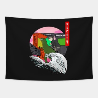 Retro Gaming Machine Dinosaur and cat Tapestry