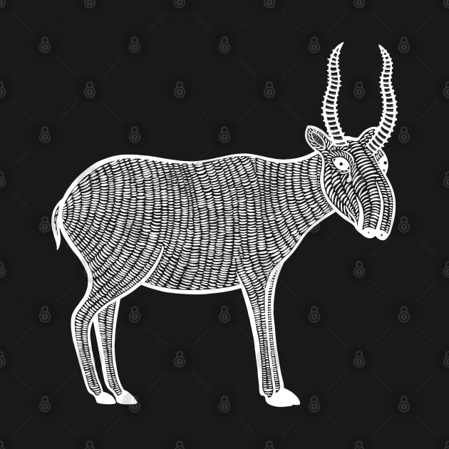 Saiga Antelope - hand drawn endangered animal design by Green Paladin