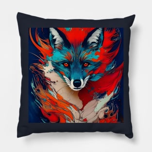 Graphic Novel Comic Book Art Style Blue Fox Pillow