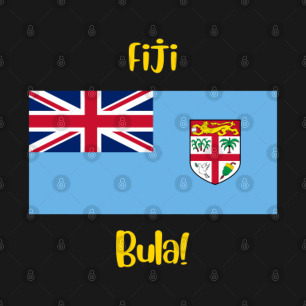 Fiji country flag with joyful local positive slang word. Bula