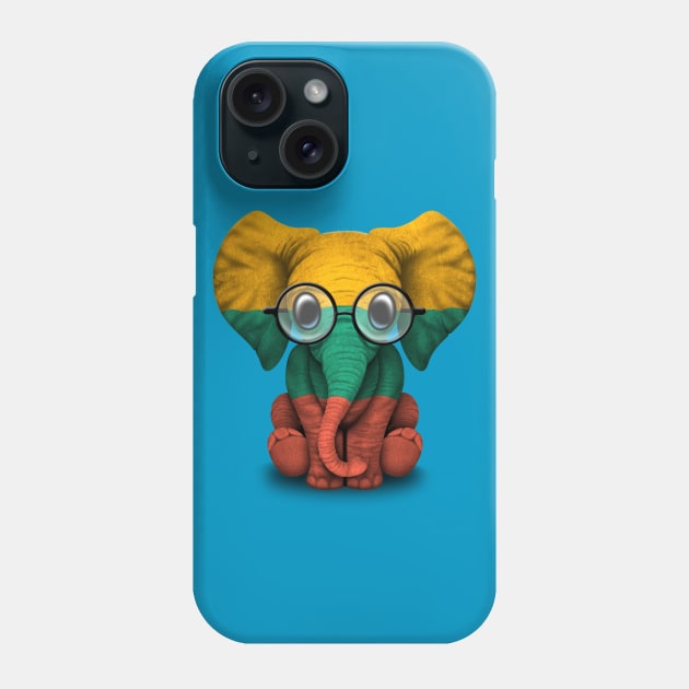 Baby Elephant with Glasses and Lithuanian Flag Phone Case by jeffbartels