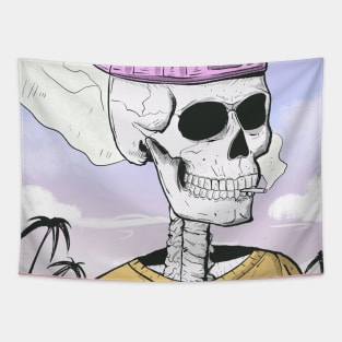 Macabre Skeleton Summer Vacation Tapestry