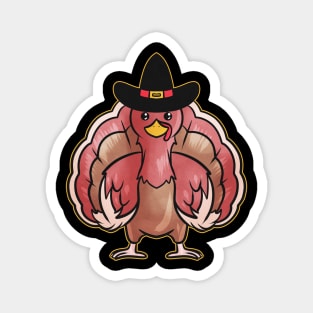 Kawaii Comic Turkey with Pilgrims Hat on Thanksgiving Magnet