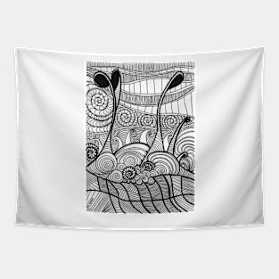 Under the sea black and white abstract drawing Tapestry