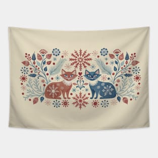 Winter Cat Pattern Christmas Boho Vintage Tapestry