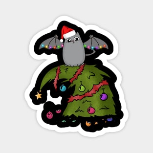 Bat Dragon Cat with Santa Hat on Christmas Tree Magnet