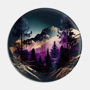 Metallic Purple and Navy Mountains and Trees Pin