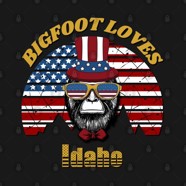 Bigfoot loves America and Idaho by Scovel Design Shop