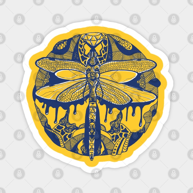 Navy Gold Circle of the Dragonfly Magnet by kenallouis