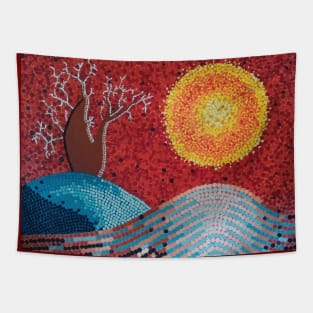 abstract painting- outback Australia landscape in pointillism - dot art, painting Tapestry