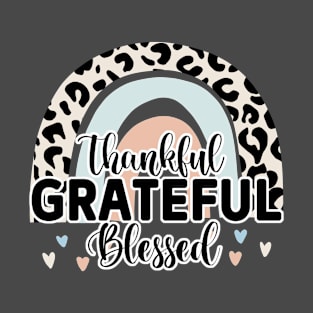 Thankful, Grateful, Blessed, Cute Leopard Rainbow T-Shirt