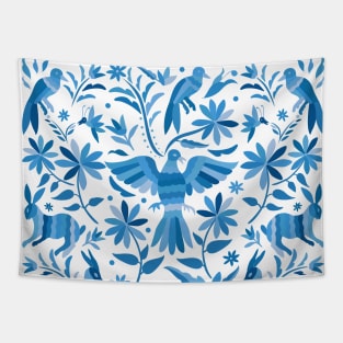 Mexican Otomí Design in Light Blue Tapestry