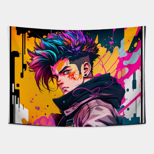 Cyberpunk X Vaporwave: Anime style Tapestry by SynthwavePrince 