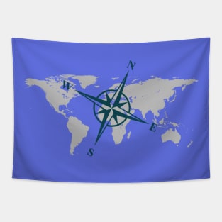 World Map with Compass Rose Tapestry