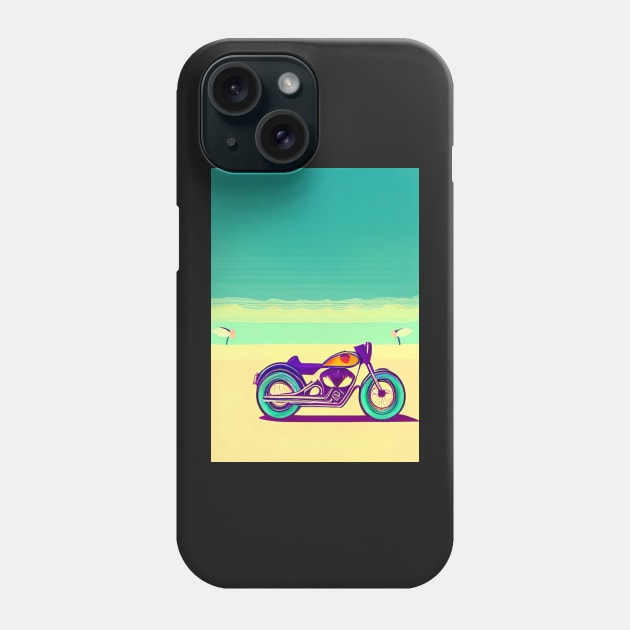 COOL TRENDY SURREAL RETRO MOTORCYCLE ON THE BEACH Phone Case by sailorsam1805