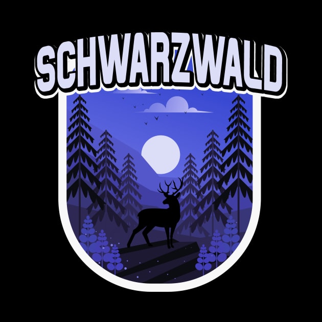 Schwarzwald Illustration Wald Bäume Hirsch by Foxxy Merch