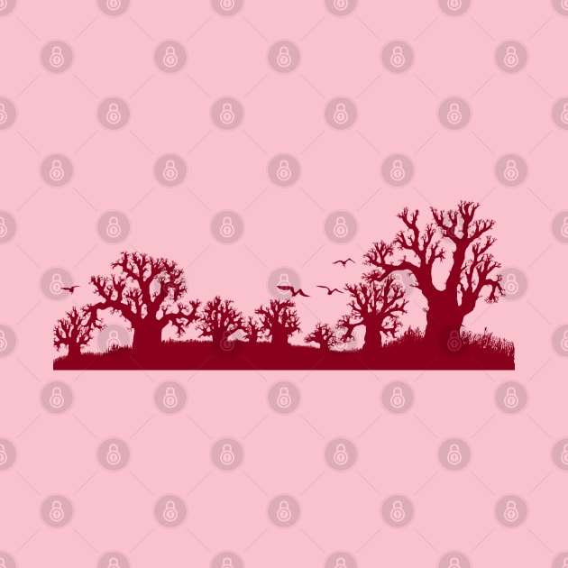 Baobab Trees Silhouette Red and Pink by Tony Cisse Art Originals