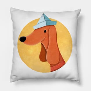 Dog With Newspaper Hat | Illustration Pillow